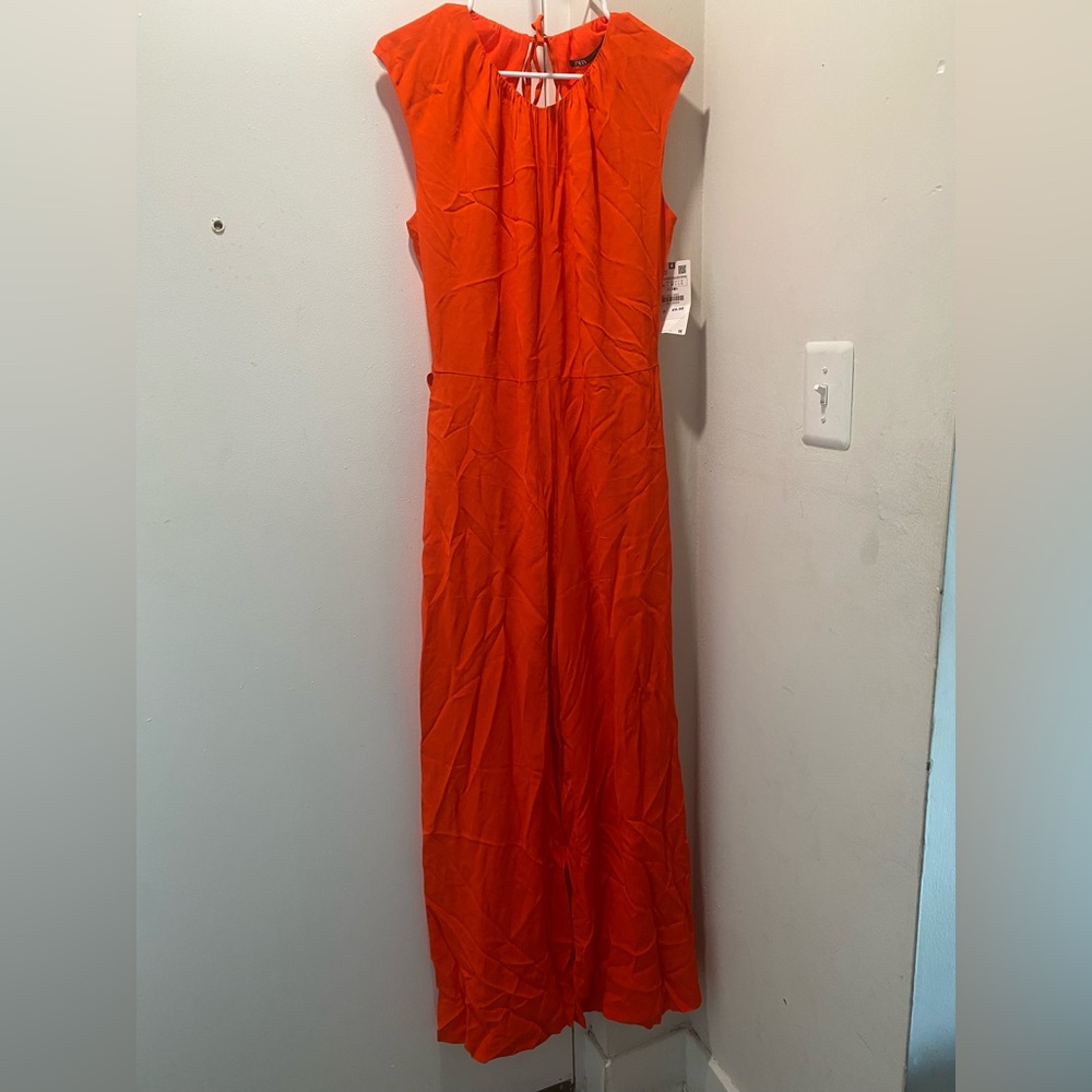 Zara Orange Spaghetti Strap Maxi Gown